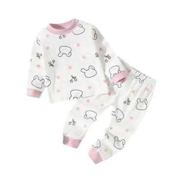 Imagem de Conjunto De Pijama Infantil De Algodão, Calças Longas, Tamanhos Médio 