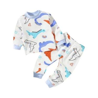 Imagem de Conjunto De Pijama Infantil De Algodão, Calças Longas, Tamanhos Médio 