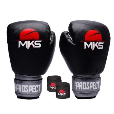 Imagem de Kit Luva Boxe Muay Thai Prospect Mks Combat Prata com Bandagem-Unissex