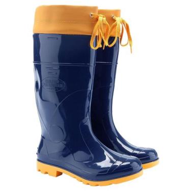 Imagem de Bota Borracha Pvc Impermeável Azul/amarela C/amarra Galocha - Calfor P