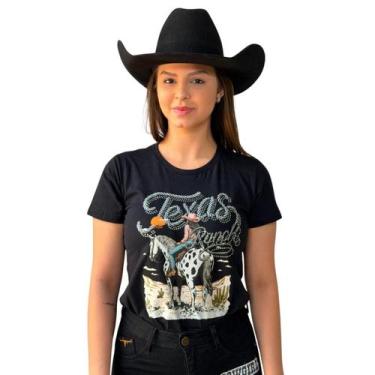Imagem de Camiseta Preta Feminina Estampada Miss Desert Moda Country Brilhos Bab