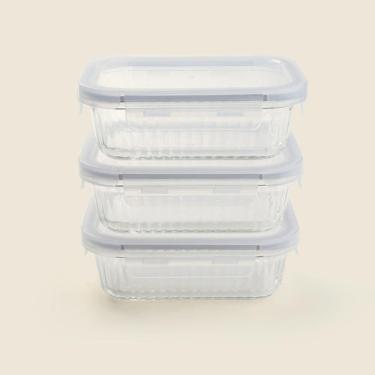 Imagem de Kit 3 Potes de Vidro Borossilicato Canelado 640ml A\CASA – Hermético e Resistente