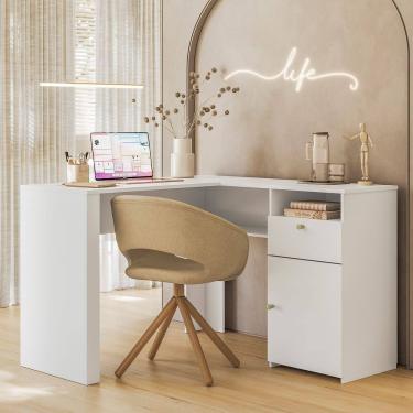 Imagem de Mesa Escrivaninha Computador Com Prateleira 1 Gaveta Escritorio Quarto Home Office Flora