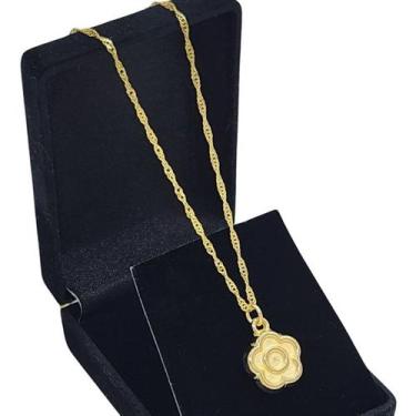 Imagem de Colar Trevo 5 Folhas Banho De Ouro 3466A - Très Chic Joias