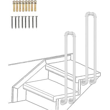 Imagem de Corrimão de escada de tubo industrial - Haste de suporte de corrimão de escada de ferro forjado branco em forma de U, corrimão de fixação de balaustrada montada lateral Barra de apoio antide