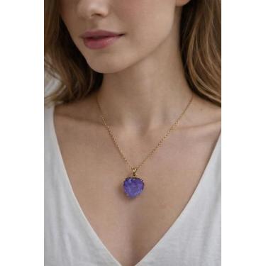 Imagem de Colar com pingente coração charming com pedra fusion - Gold Gazz, Roxo