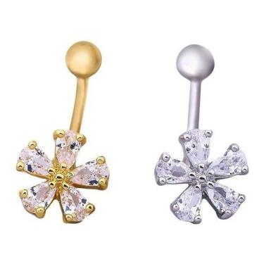 Imagem de Piercing De Umbigo Prata Ou Dourado Flor Zirconia - De Castro joias, D