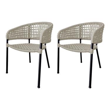 Imagem de Kit 2 Cadeiras Sol Corda Náutica Base Em Alumínio Preto-areia