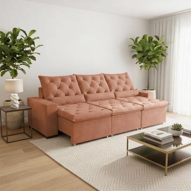 Imagem de Sofá Retrátil Design 210m Suede Elegante Reclinável E Estilo único Milão Laranja
