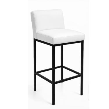 Imagem de Banqueta Viena Alta Estofada em Corino Branco e Base de Metal Preto Liberty Móveis