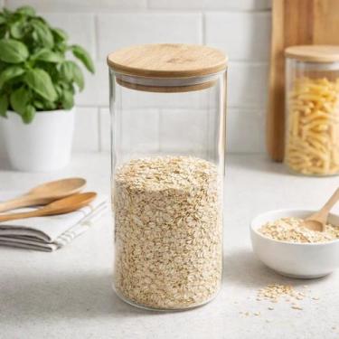 Imagem de Pote Tampa Bambu Madeira Conserva Grãos Mantimentos Guarda Recipiente 