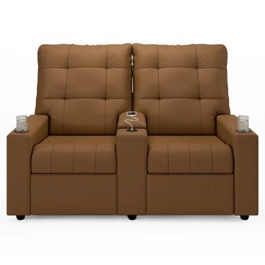 Imagem de Poltrona De Cinema Reclinável 2 Lugares Baú Usb Mallie Fh9 Pu Caramelo - Mpozenato