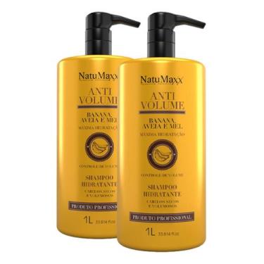 Imagem de Kit 2 Shampoo AntiVolume Banana aveia e Mel NatuMaxx 1L