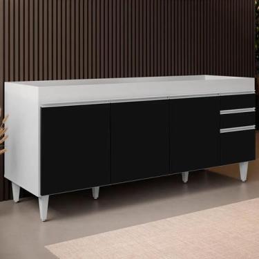 Imagem de Balcão Gabinete Para Pia 180cm Sem Tampo Dallas Branco/Preto - Lumil -