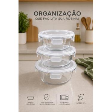 Imagem de Kit 3 Potes de Vidro Hermético Tampa com Vedação 3 Tamanhos Cor:Branco