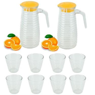 Imagem de 2 Jarras de Vidro 900ml com Tampa + 8 Copos 250ml - Sk