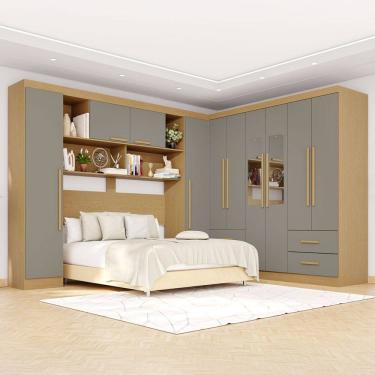 Imagem de Guarda-Roupa Casal Modulado Andorra 10 Portas 4 Gavetas com Espelho Jequitibá/Granizo -...