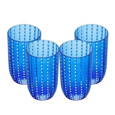 Imagem de Jogo 4 Copo Alto de Acrílico Orquídea Azul para Água Suco 450ml Wolff