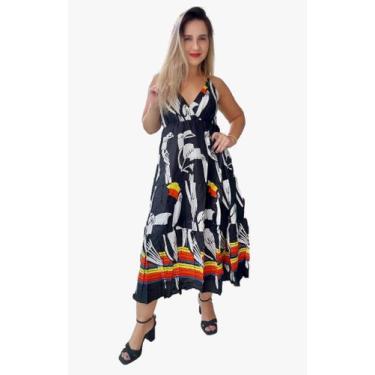 Imagem de Vestido Longo Indiano Estampado Alça c/ Regulagem e Elastec Cod.02 - A