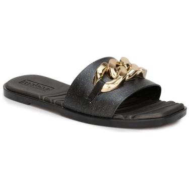 Imagem de Sandália Feminina Slide Rasteirinha Rasteira Fivela Brilho Glitter Con