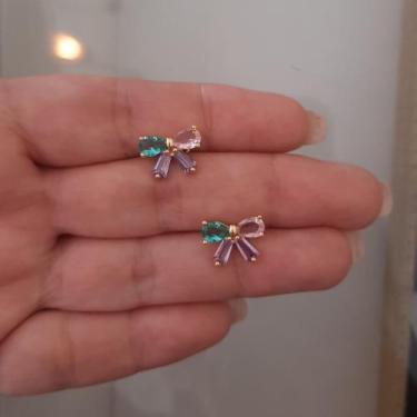 Imagem de Brinco laço semijoia com pedras de zirconia colorida - MD folheados es