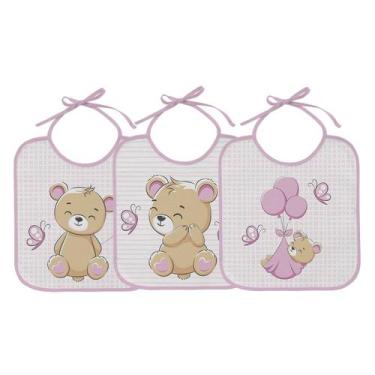 Imagem de Babador felpudo bercinho tamanho único 3 und estampas, Urso rosa