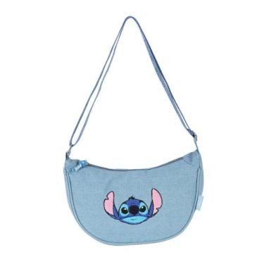 Imagem de Bolsa Croissant Pequena Transversal Jeans Stitch Disney - Azul - Up4Yo