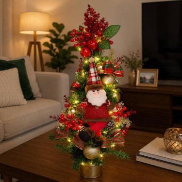 Imagem de Arvore Natal Arranjo Mesa LEDs Papai Noel Decoração De 70cm - Genérico