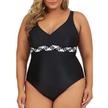 Imagem de Maiô Modelador Dilady Trançado Banho de Mar, Preto Branco, 44
