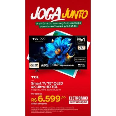 Imagem de Smart TV TCL 75 QLED 4K Ultra HD Google TV WiFi Bluetooth HDMI Dolby V