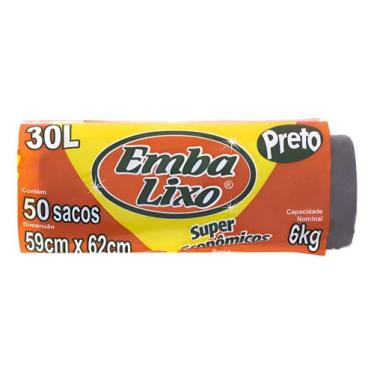 Imagem de Saco De Lixo C/ 50 Sacos Super Econ Preto - 30 Litros -  Kit 2un - Emb