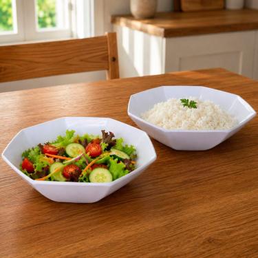 Imagem de Tigela Saladeira em Melamina para Servir Alimentos Resistente Kit com 6 Peças Cozinha e Mesa Branco