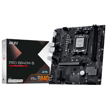 Imagem de Placa Mãe MSI PRO B840M-B Socket AM5 com Chipset AMD B840, 2 Slots DDR5, Suporte a 128GB e HDMI 2.1 e LAN 2.5G e Preto