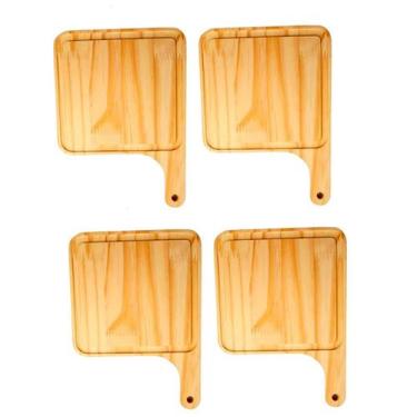 Imagem de OFERTA KIT 4 Tábuas de Madeira Lisa Natural para Hamburguer, Cozinha, 