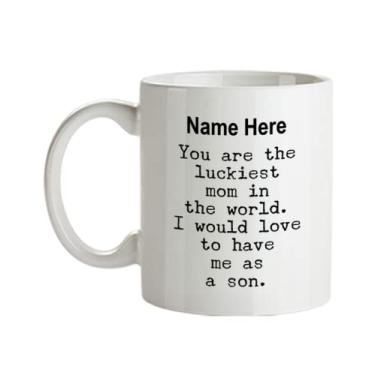 Imagem de SpreadPassion Presente personalizado para mãe do filho - You Are the Luckiest Mom in the World - Canecas de café engraçadas para mãe - Caneca de café de 425 ml