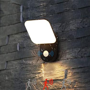 Imagem de Luzes de parede LED para jardim ao ar livre com sensor de movimento arandela de parede preta, lâmpada de indução PIR IP65 à prova d'água quadrada 20W iluminação de parede externa para varanda de pátio (preta, luz quente)