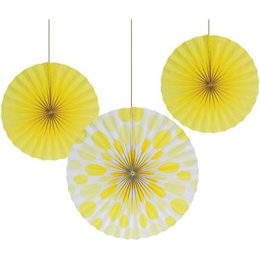 Imagem de Creative Converting 3 unidades de leques de papel sólidos e de bolinhas, 30,5 cm/40,6 cm, Mimosa