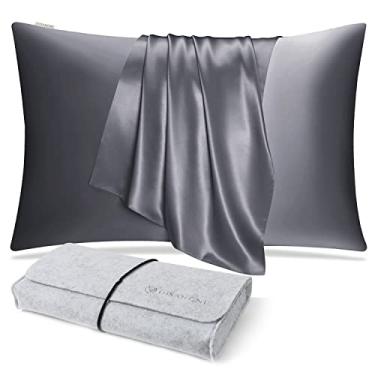 Imagem de DISANGNI 100% Natural Mulberry Silk Pillow case for Hair and Skin with Hidden Zipper 22 Momme Both Sides Real Silk Pillow Case (1pc Queen Size 20" x30", Dark Gray)