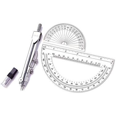 Imagem de CXP Good Goods Bússola de desenho e transferidores de matemática de plástico 180 graus, 10 cm e 15 cm, conjunto de 3 peças de geometria para estudantes (estilo 1)