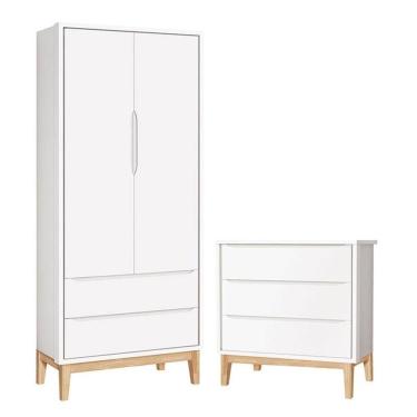 Imagem de Cômoda Gaveteiro e Guarda Roupa Infantil 2 Portas New Classic - com Pés Madeira Natural