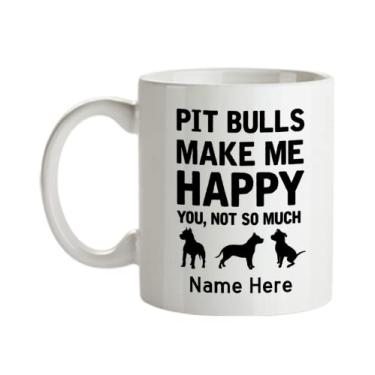 Imagem de Caneca personalizada Pit Bull, Pit Bulls Make Me Happy, presentes de Pit Bull, presente para Pit Bull, copo de café Pit Bull, itens de pit Bull, aniversário de pit Bull, ideia de presente de Natal, caneca pit Bull com nome personalizado