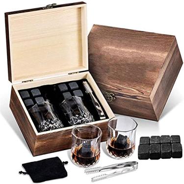 Imagem de HIOD 1 conjunto de pedras de uísque conjunto de presentes pedras de granito pedras de uísque reutilizáveis cubos de gelo com pinças rolha melhor presente para beber