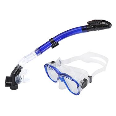 Imagem de Conjunto Snorkles Adultos, Máscara de Mergulho Óculos de Vidro Temperado Descompressão Suave Seguro à Prova de Explosão com Tubo de Snorkel Topo Seco para Mergulho(Azul)
