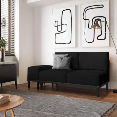 Imagem de Sofá 2 Lugares e 1 Puff em Linho Boreal CabeCasa MadeiraMadeira Cinza