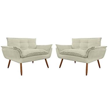 Imagem de Kit 02 Namoradeira Poltrona Sofá decorativa 02 Lugares Opalla Pés Palito Bege - DS Estofados