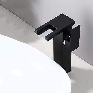 Imagem de Torneira de lavatório de led preto de luxo alto e curto para banheiro com alça única de fluxo de água fria e quente, led preto alto, china