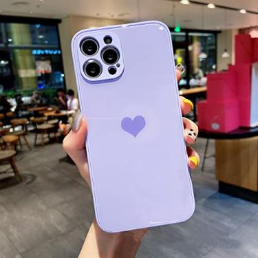 Imagem de Capa de telefone de cor sólida de vidro líquido coração para iPhone 13 11 12 Pro Max X XS XR 7 8 Plus SE2 Estética fashion, roxa, para iPhone 13