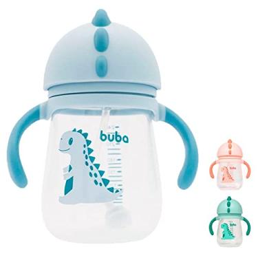 Imagem de Copinho Para Bebe Infantil Crianças Água Suco Transição Treinamento Canudo E Válvula 240 ml Dino Buba (Azul)