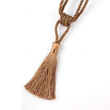 Imagem de peça cortina de borla artesanal acessórios de quarto fivela de cortina de ouro corda decoração de casa franja de janela de retenção, linho