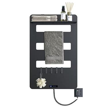 Imagem de Toalheiro elétrico aquecido, toalheiro de banheiro montado na parede sem perfuração, toalheiro aquecido para banheiro, preto